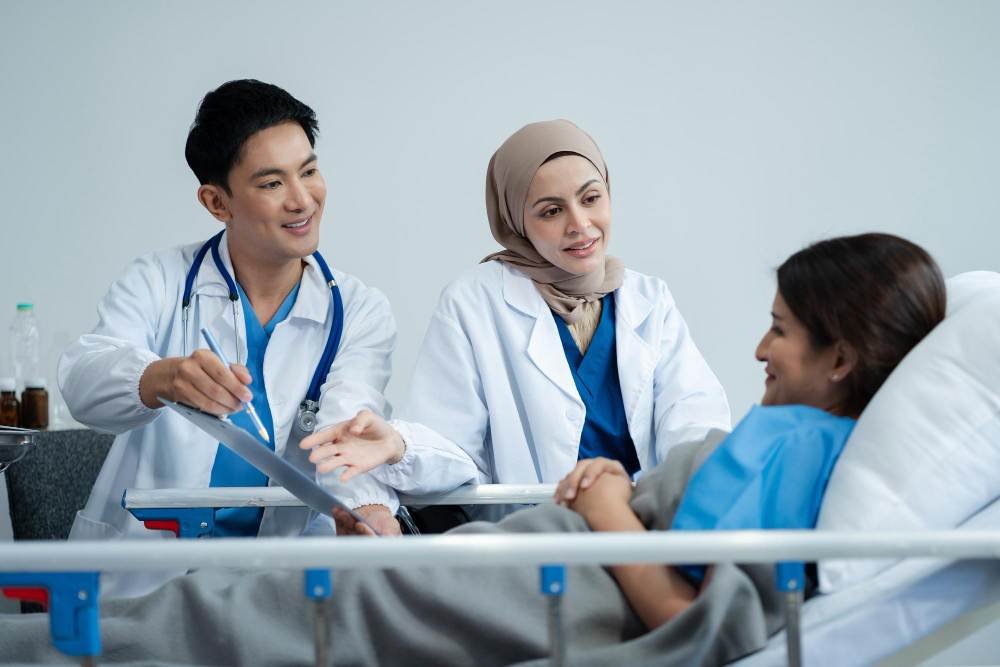Doctors and patient