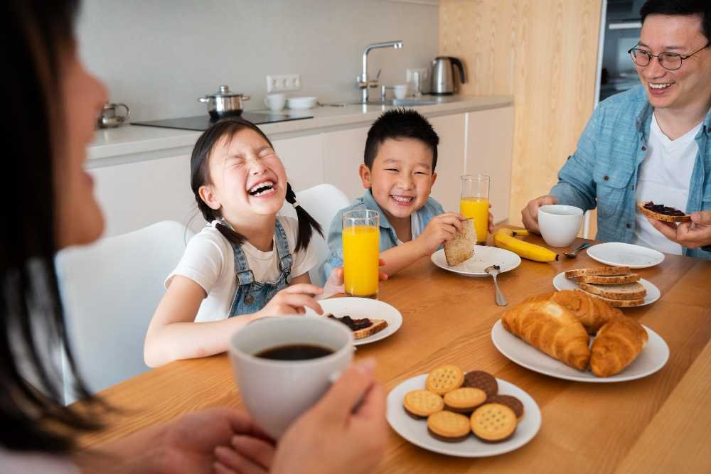 A family eating healthy breakfast